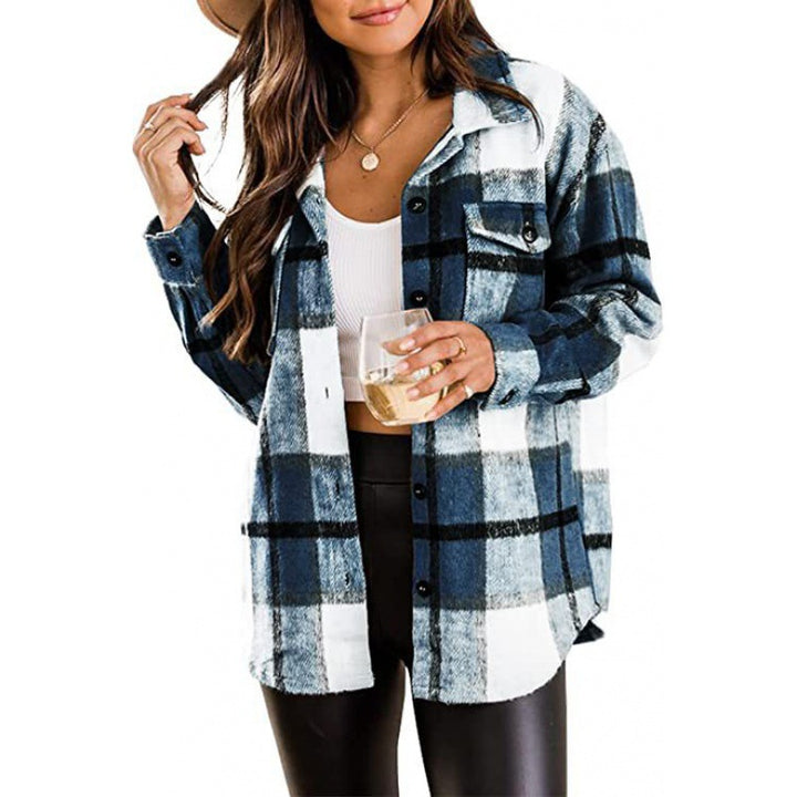 Damen Flanell-Hemdjacke mit stilvollem Karomuster und praktischen Brusttaschen Drune