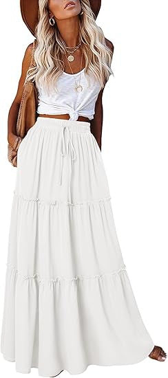 Damen luftiger Maxirock mit Rüschendetails Drune