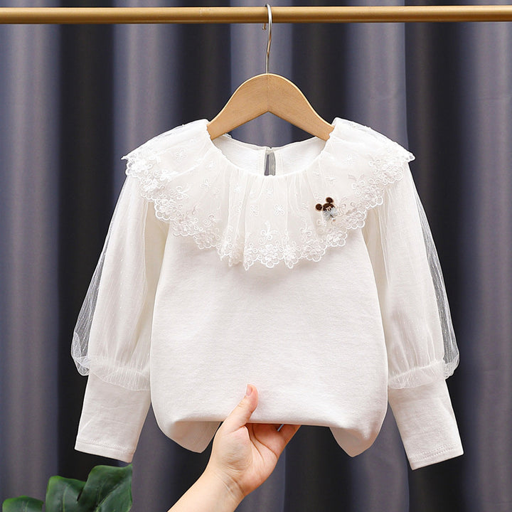 Mädchen Sweatshirt mit eleganter Spitze und transparenten Puffärmeln Drune
