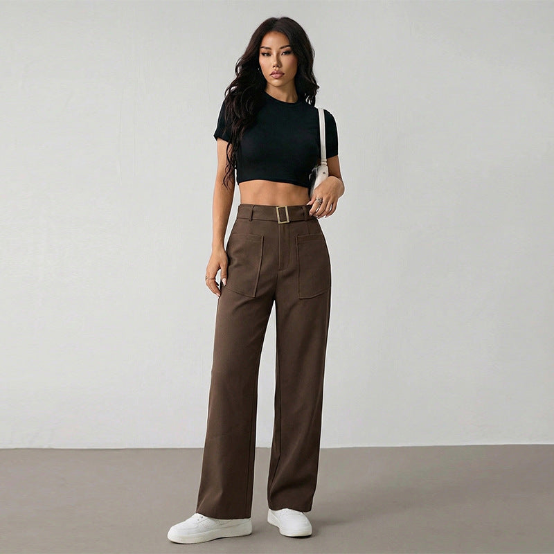 Damen Weit geschnittene Culotte mit dekorativem Gürtel und praktischen Taschen Drune