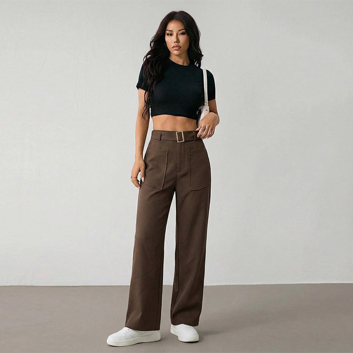 Damen Weit geschnittene Culotte mit dekorativem Gürtel und praktischen Taschen Drune