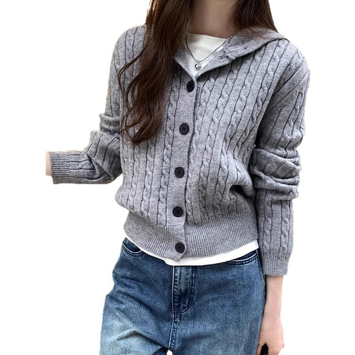 Damen Strickjacke mit Kapuze und dekorativem Zopfdesign Drune