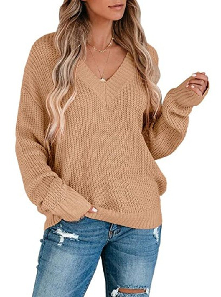 Damen lässiger Strickpullover mit V-Ausschnitt und weichem Material Drune