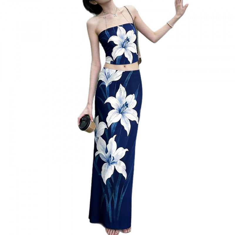 Damen Elegantes Maxi-Kleid mit floralem Design und Taillierung Drune