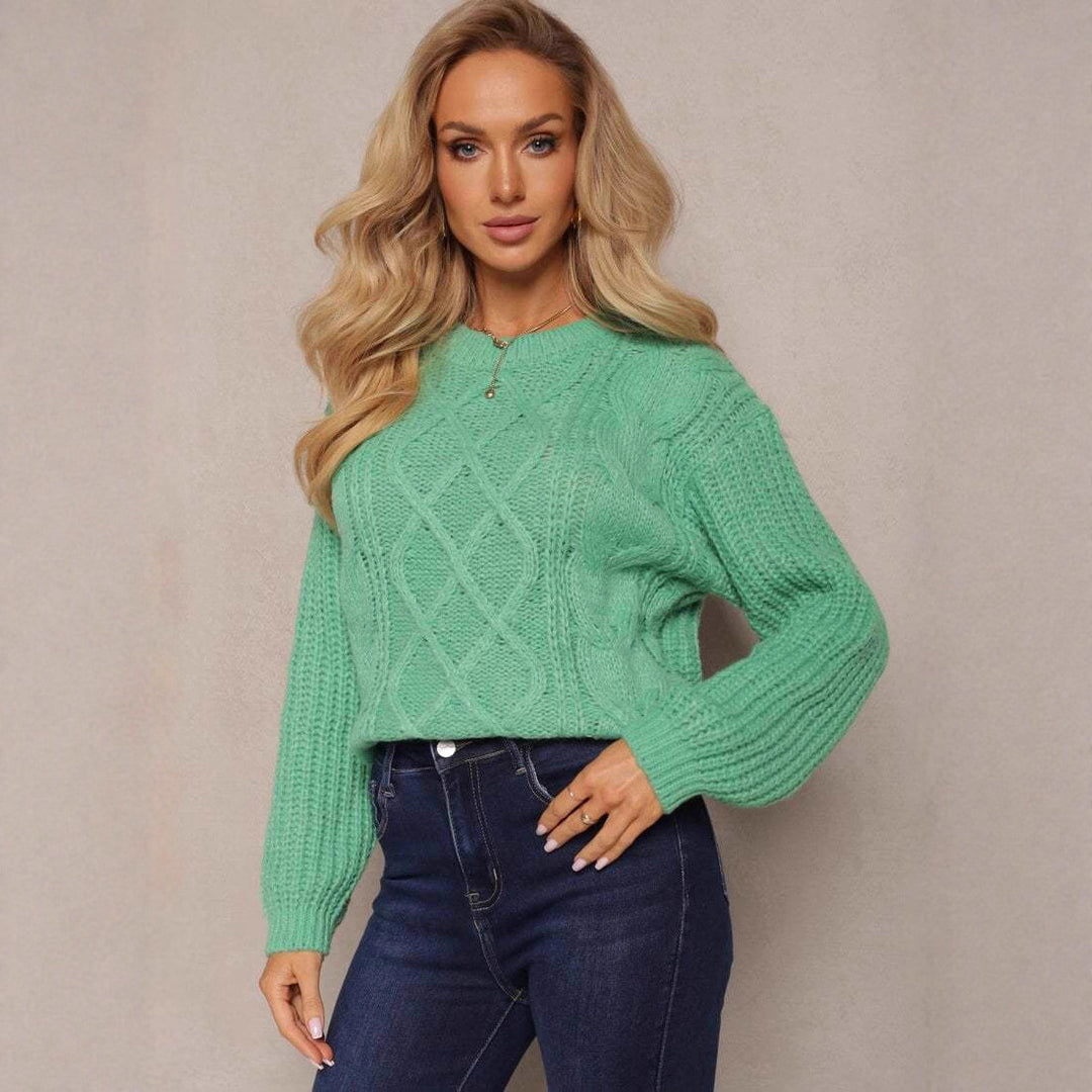 Damen lässiger Grobstrickpullover mit modernem Zopfdesign und gemütlichem Schnitt Drune