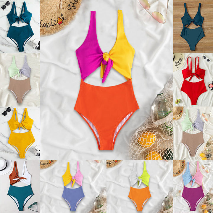 Damen Hochtaillierter Bikini mit verstellbaren Trägern und Knotendetail Drune