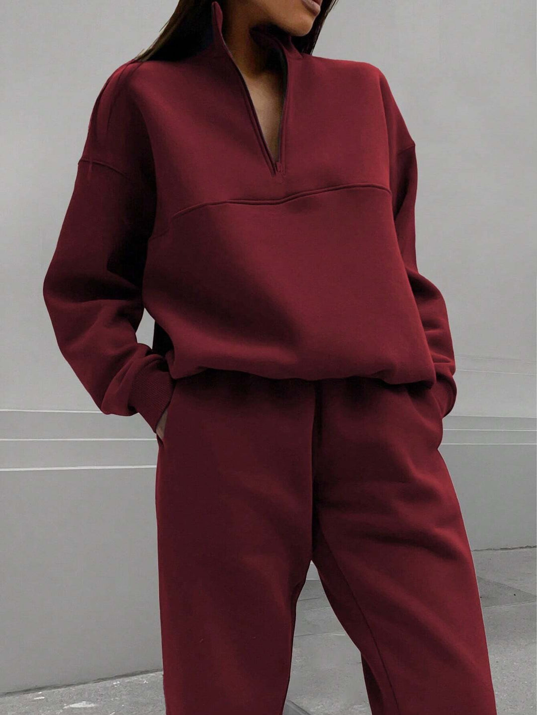 Damen entspannter Oversized Pullover mit halbem Reißverschluss und bequemen Bündchen Drune