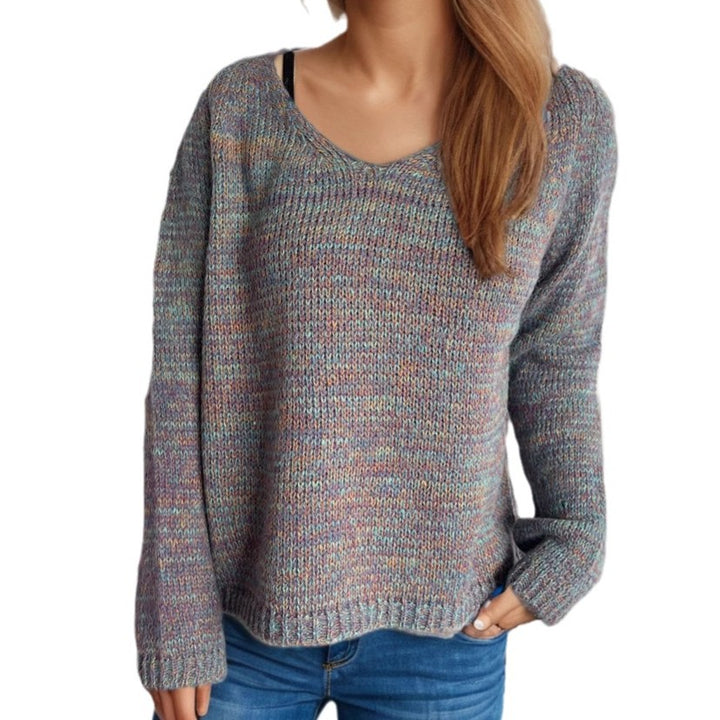 Damen lässiger V-Ausschnitt Pullover mit modernem Strukturmuster Drune