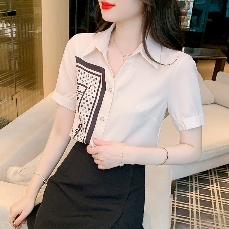 Damen Bluse mit Kunstmotiv und eleganten Kurzärmeln Drune