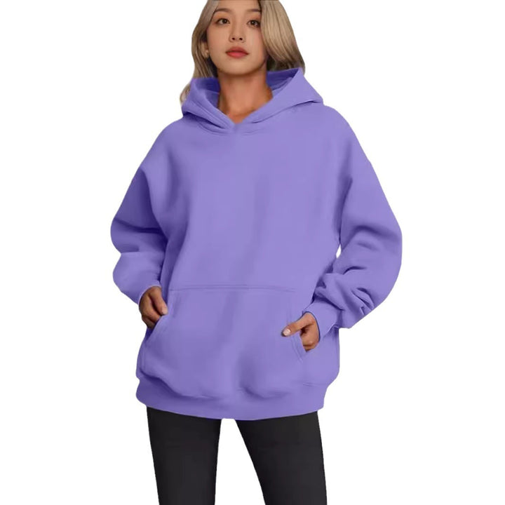 Damen nan Longline-Oversize Hoodie mit tiefer Schulter, verstärkter Kängurutasche und geripptem Saum Drune