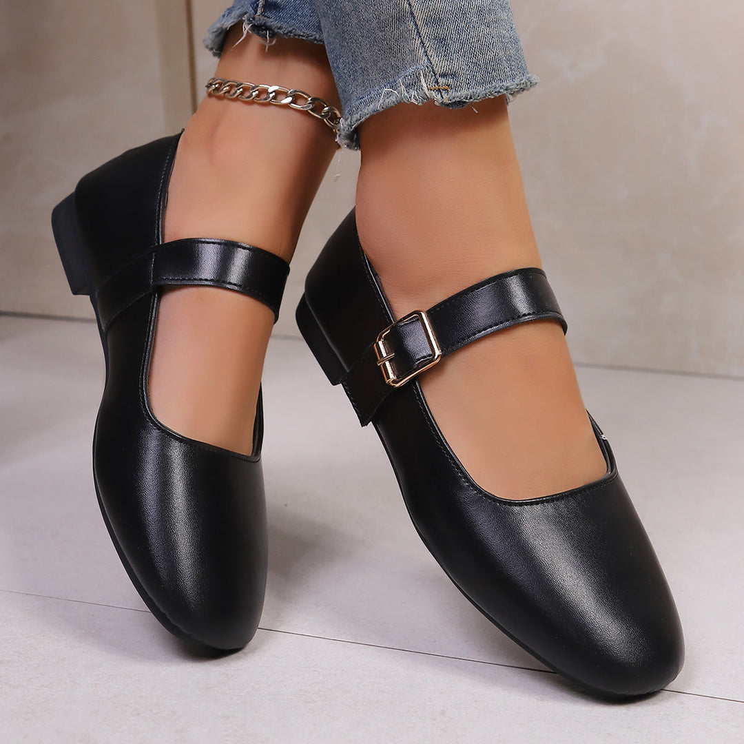 Damen Ballerinas mit verstellbarem Riemen und hochwertiger Lederoberfläche Drune