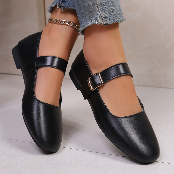 Damen Ballerinas mit verstellbarem Riemen und hochwertiger Lederoberfläche Drune
