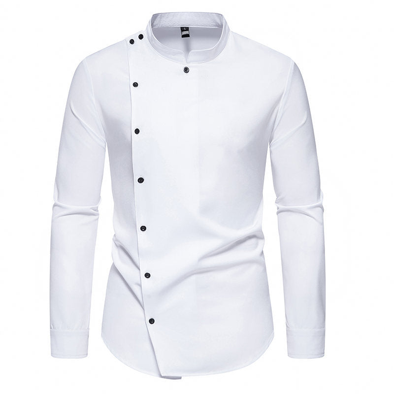 Herren Langarmhemd mit modernem Knopfdesign und Stehkragen Drune