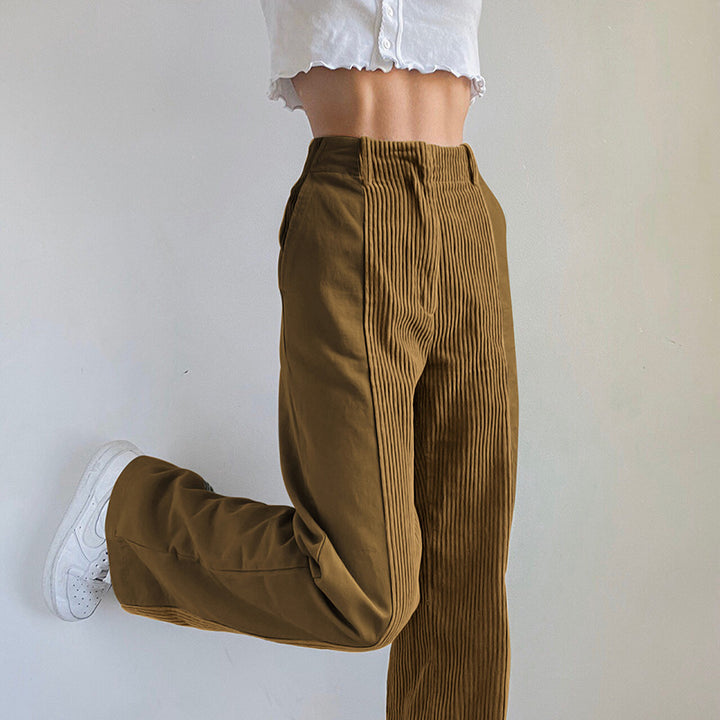 Damen Lässige Cordhose mit hohem Bund und geradem Schnitt Drune