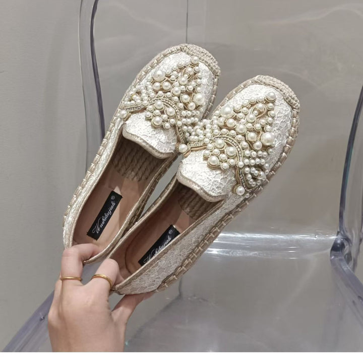 Damen nan bestickte Espadrilles mit handverzierten Perlenapplikationen Drune