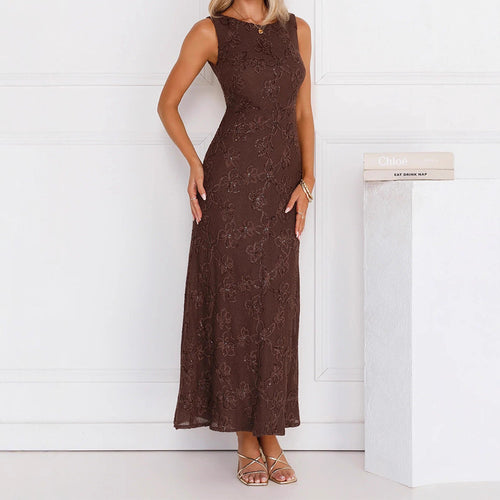 Damen Elegantes Maxikleid mit floralen Spitzenapplikationen Drune