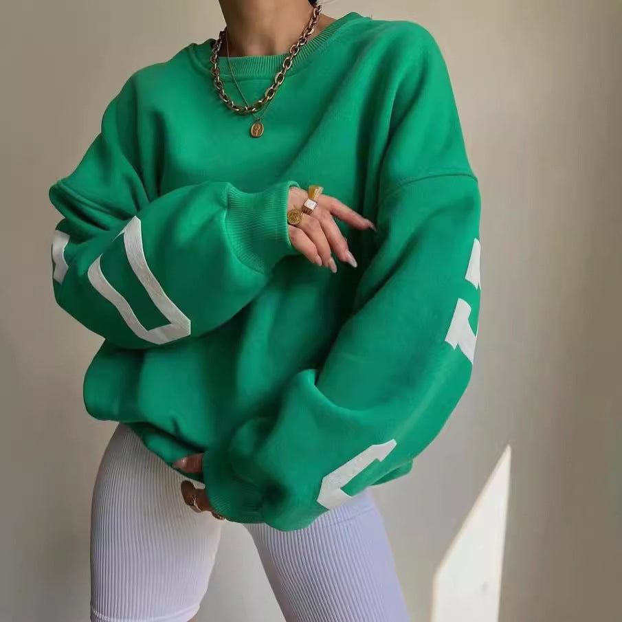 Damen lässiger Oversized Sweater mit kontrastierenden Ärmeln Drune