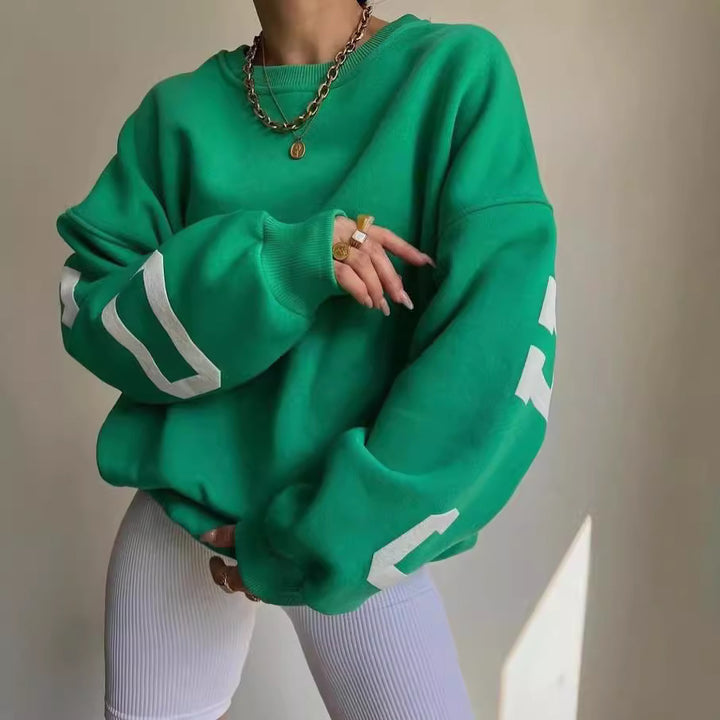 Damen lässiger Oversized Sweater mit kontrastierenden Ärmeln Drune