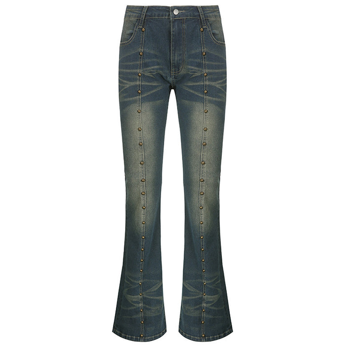 Damen Flared Jeans mit dekorativen Knopfdetails und herausragendem Denim-Finish Drune