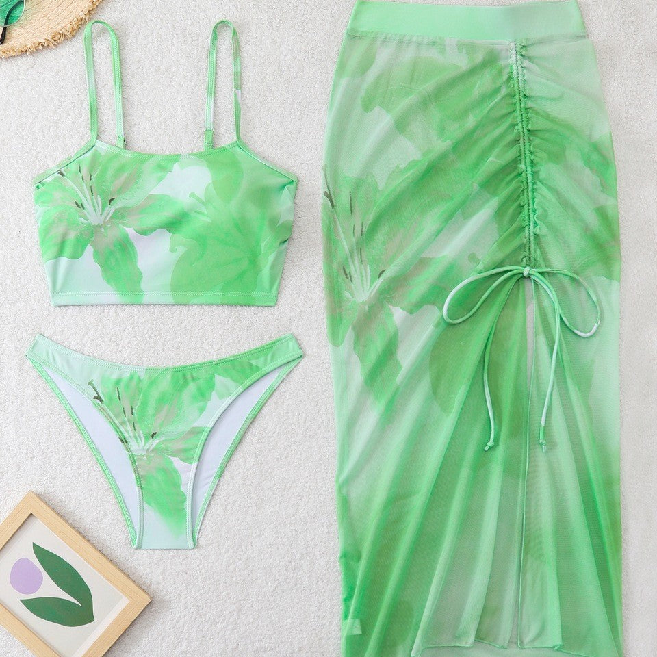 Damen Bikini-Set mit floralem Balconette-Oberteil und transparentem Wickelrock Drune