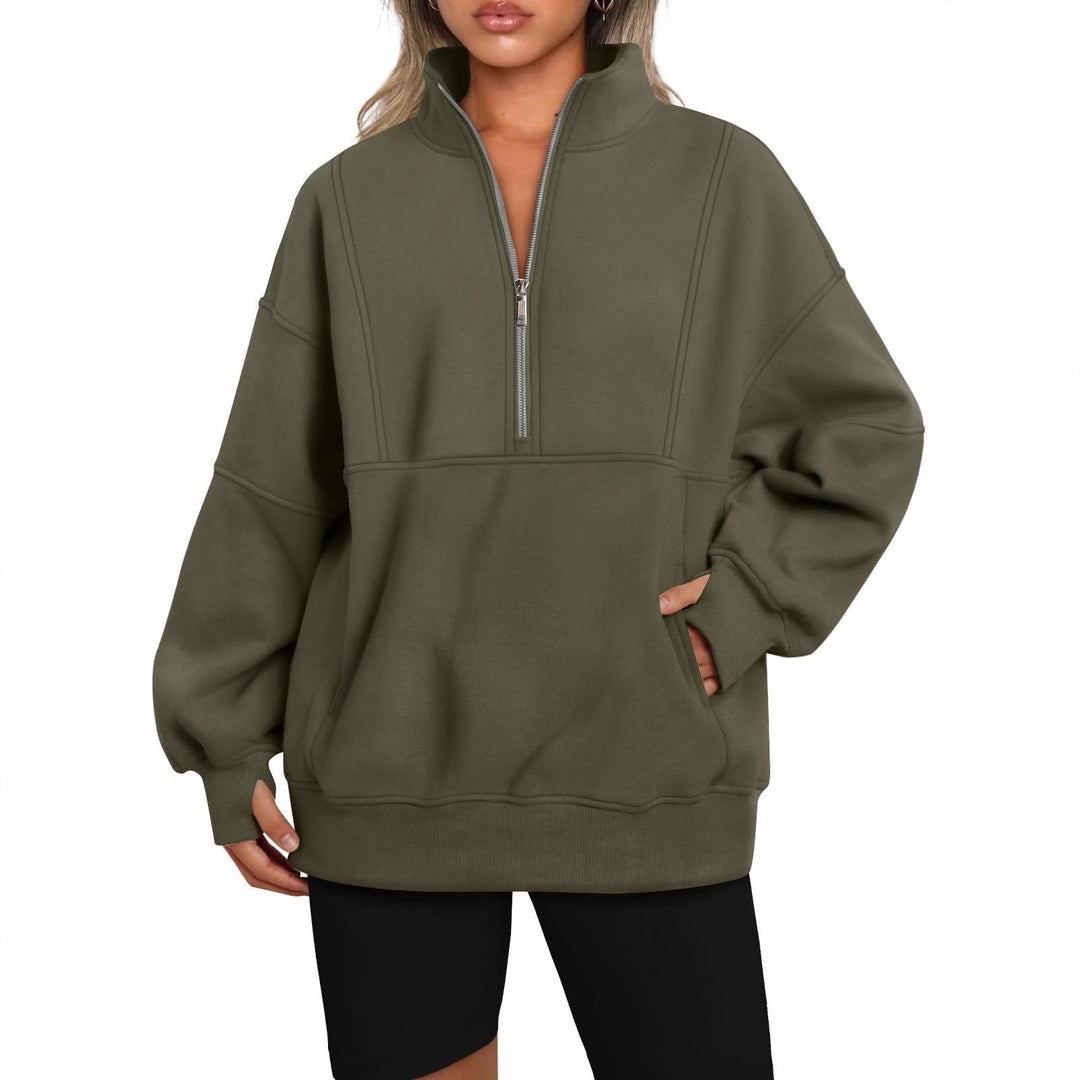 Damen Sportlicher Hoodie mit hohem Kragen und Reißverschluss Drune