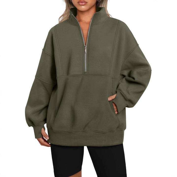 Damen Sportlicher Hoodie mit hohem Kragen und Reißverschluss Drune