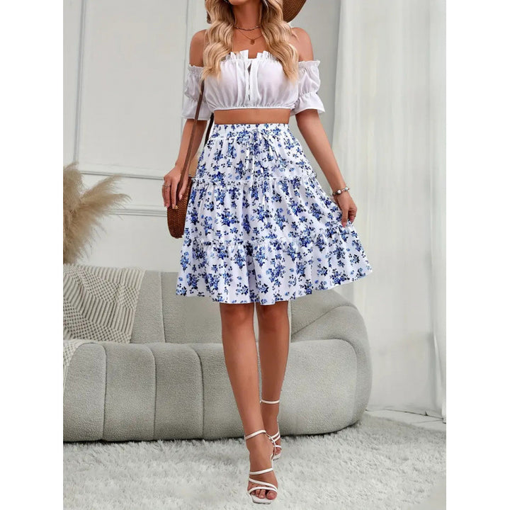 Damen Floral Midi-Rock mit voluminösem Schnitt und elastischem Bund Drune