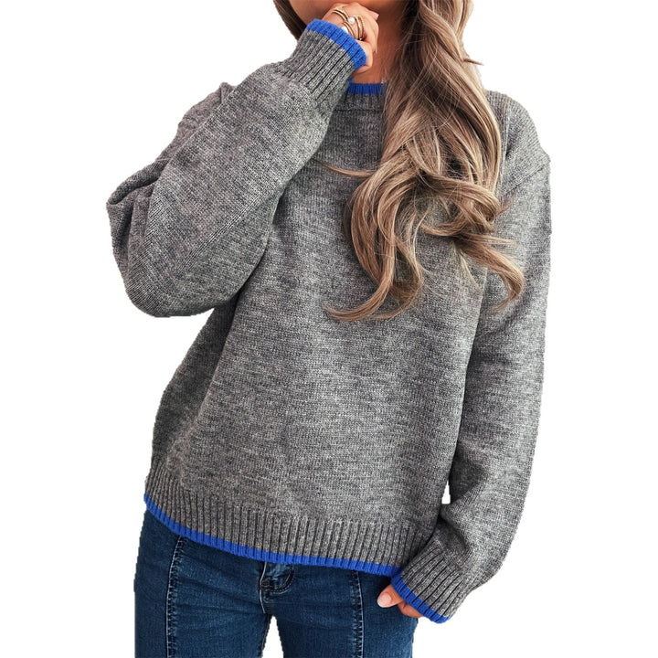 Damen lässiger Pullover mit lässigem Stehkragen und farblich abgesetzten Rippdetails Drune