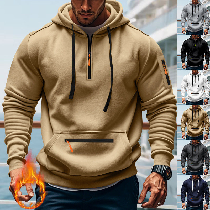 Herren nan technischer Half-Zip Hoodie mit Kängurutasche, Ärmeltasche und Reißverschluss-Details Drune