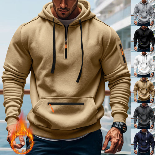 Herren nan technischer Half-Zip Hoodie mit Kängurutasche, Ärmeltasche und Reißverschluss-Details Drune