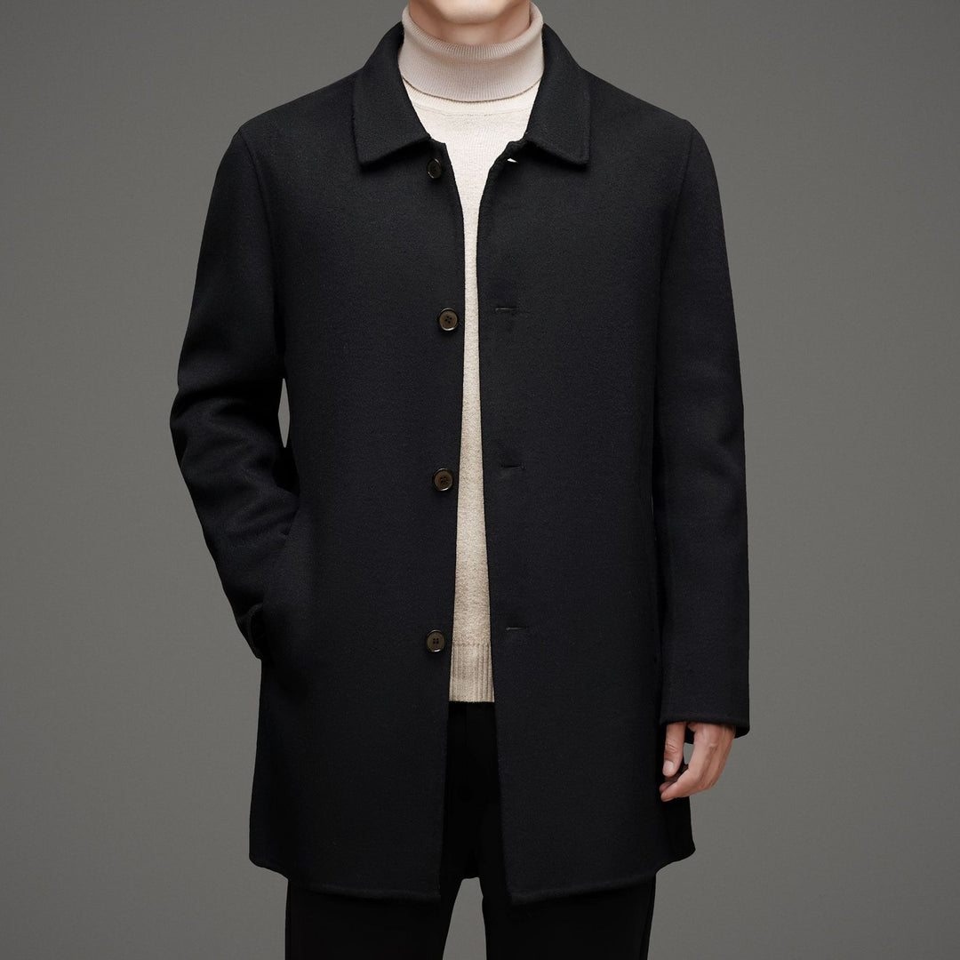 Herren Wollmantel mit elegantem Kragen und funktionalen Taschen Drune