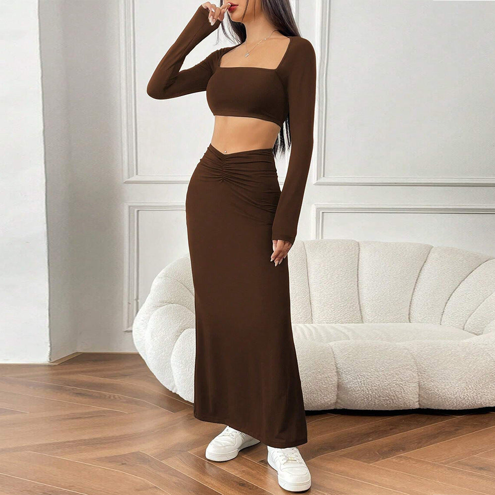 Damen Crop-Top und Maxirock Set mit Raffungen Drune