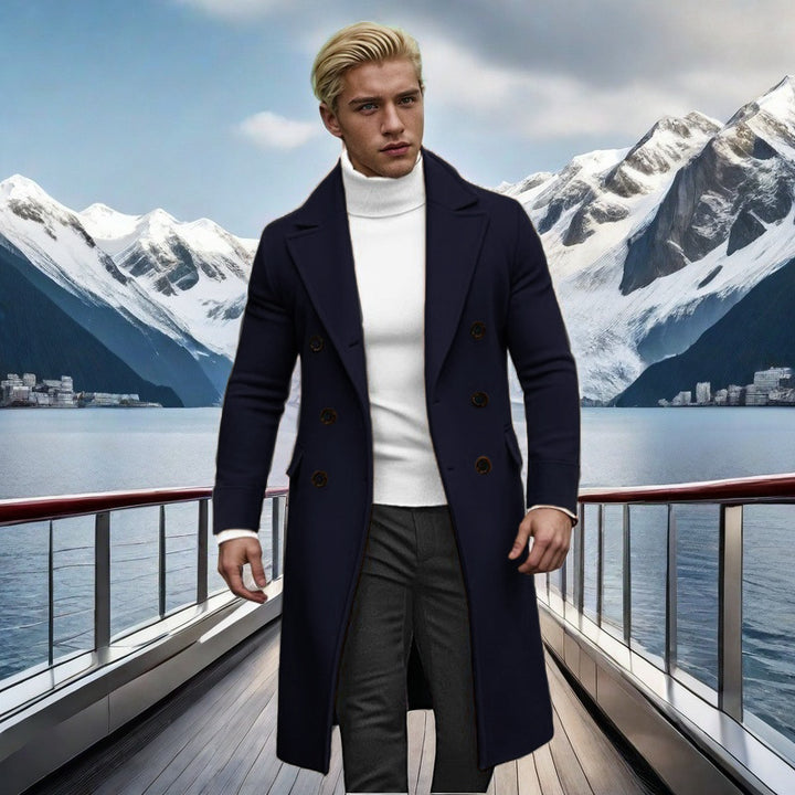 Herren eleganter doppelt-knopf Mantel mit hohem Kragen Drune