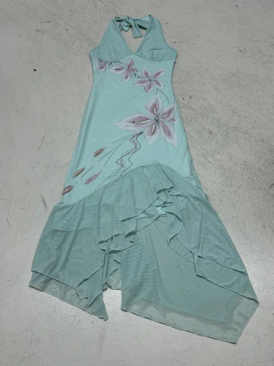 Damen Elegantes Maxikleid mit floralem Design und asymmetrischem Saum Drune