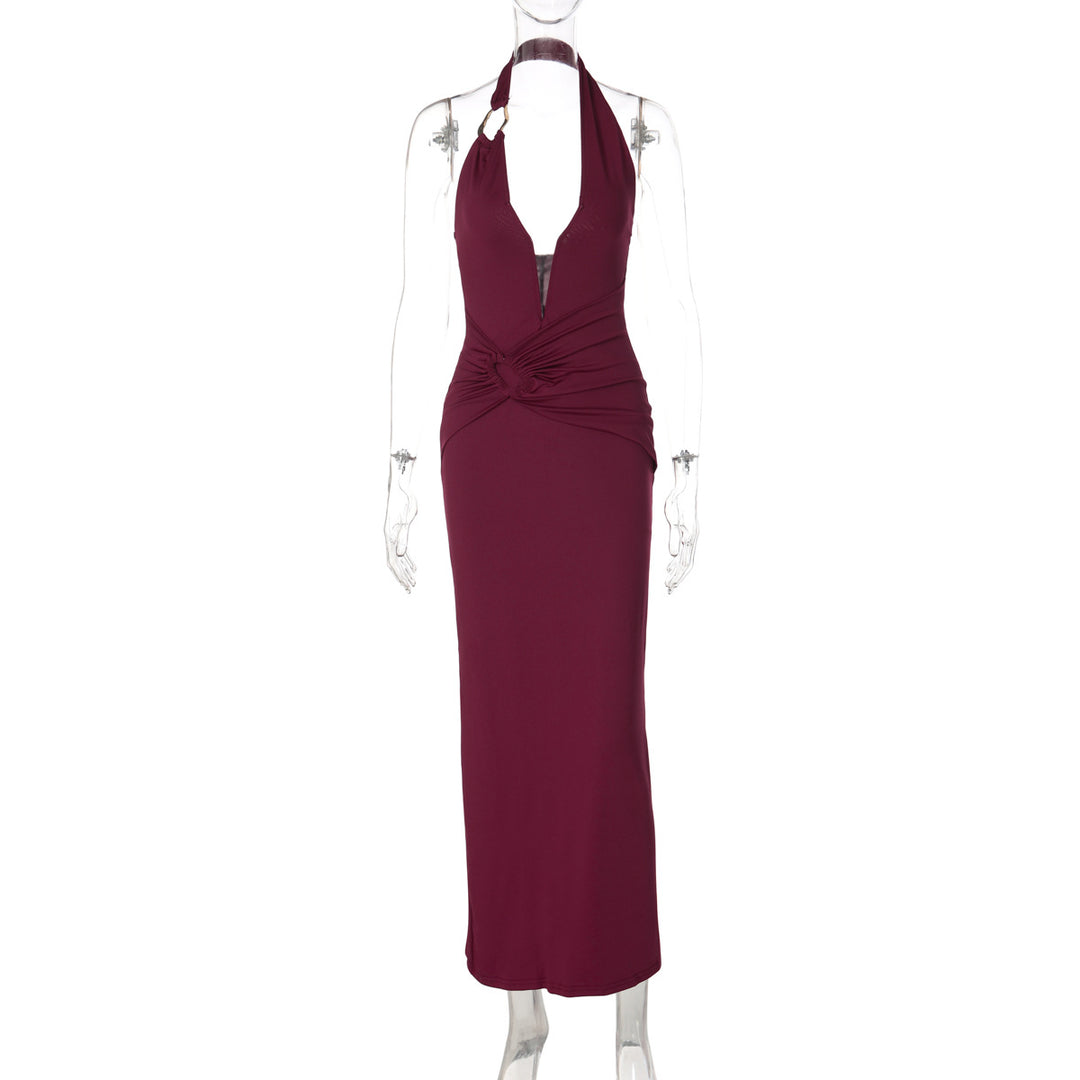 Damen Elegantes Maxikleid mit tiefem V-Ausschnitt und innovativen Drapierungen Drune