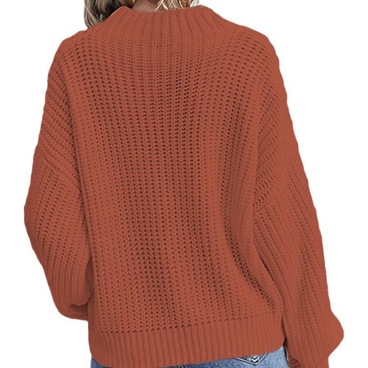 Damen lässiger Strickpullover mit tiefem Rundhalsausschnitt und lockerer Passform Drune
