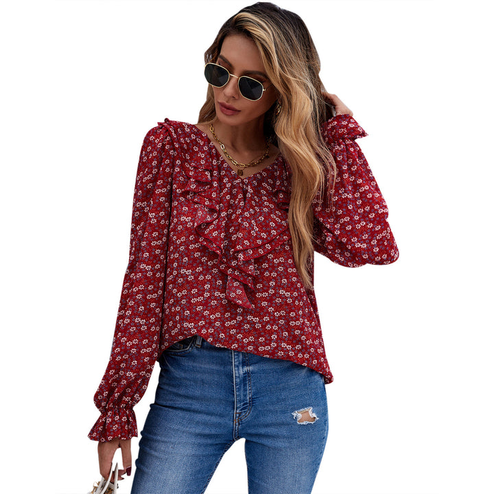 Damen Bluse mit Rüschendetails und floralem Muster Drune