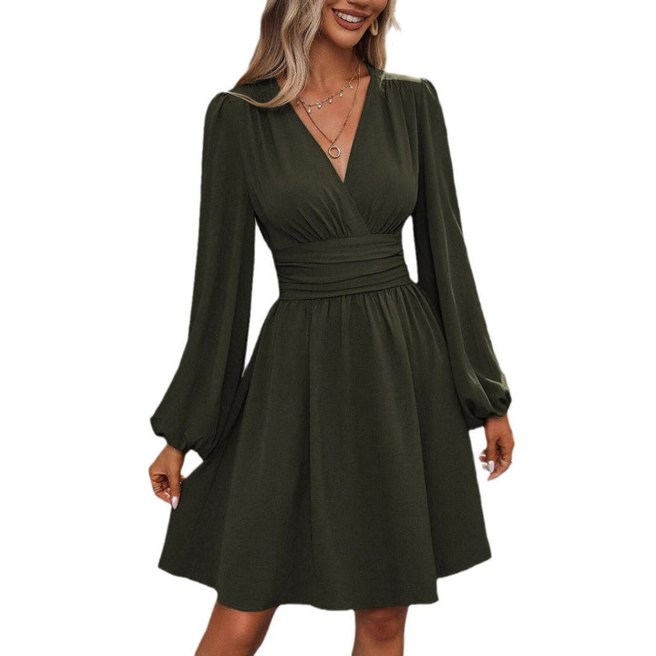 Damen Wickelkleid mit schickem V-Ausschnitt und voluminösen Ärmeln Drune