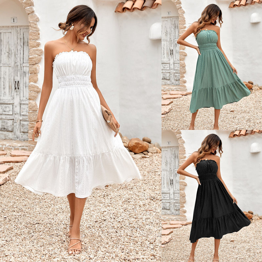 Damen Sommerliches Bandeau-Kleid mit Rüschendetails und gehäkeltem Stoff Drune
