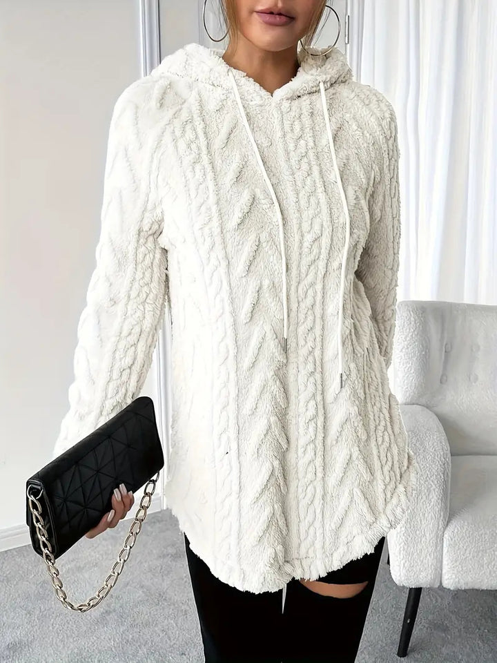 Damen Flauschiger Kapuzenpullover mit Zopfdesign Drune