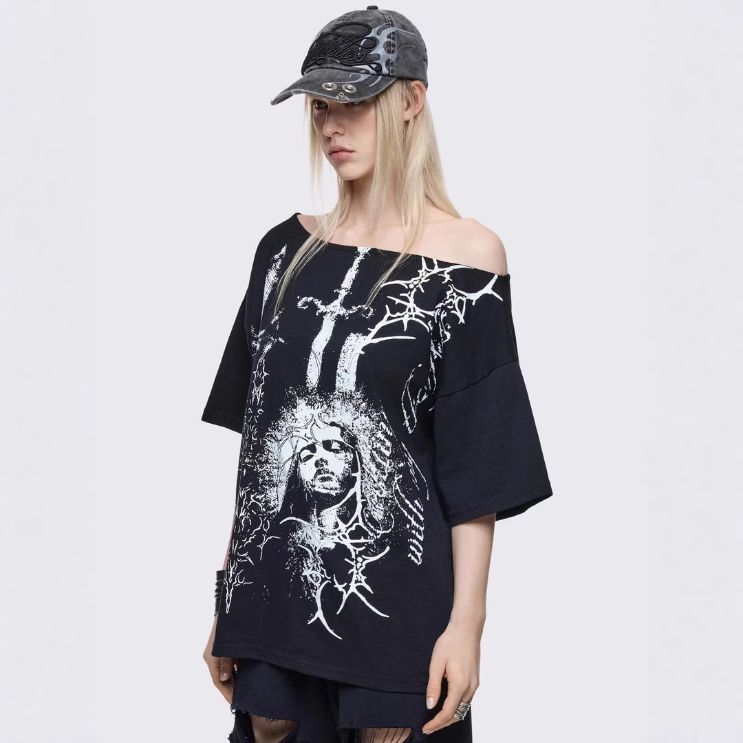 Damen Oversized T-Shirt mit kreativem Grafikdesign Drune