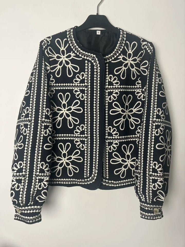 Damen gestickte Jacke mit floralem Design und modernem Schnitt Drune