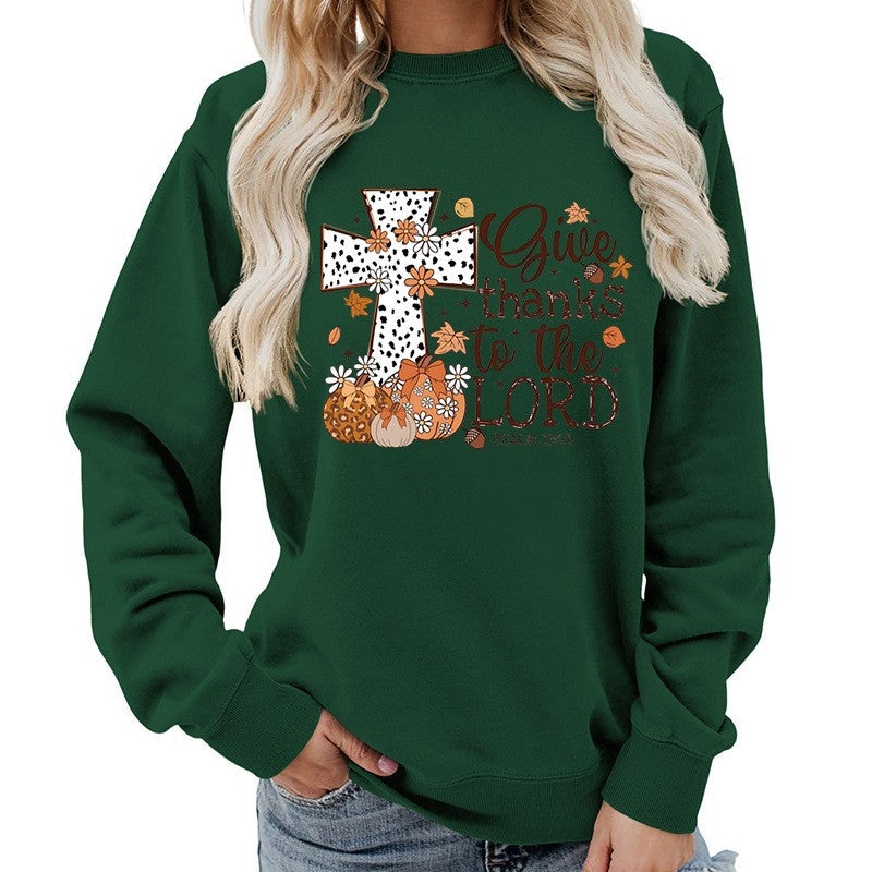 Damen Sweatshirt mit kreativem Kreuz-Aufdruck und herbstlichem Design Drune