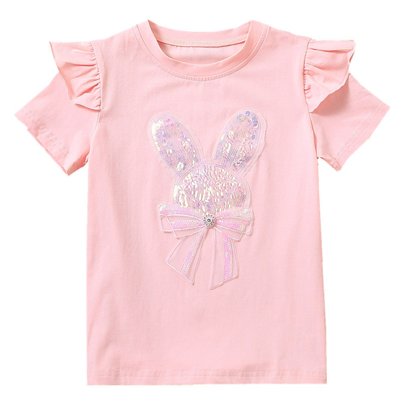 Mädchen T-Shirt mit aufgesticktem Häschen und Rüschendetails Drune