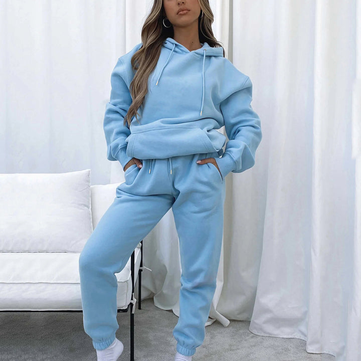 Damen nan Cropped Kapuzenjacke und High-Waist Jogginghose Set aus French Terry mit elastischem Bund Drune