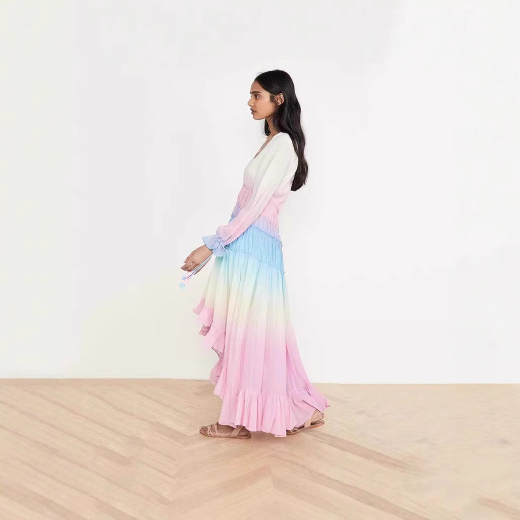 Damen Maxikleid mit Volant-Details und elastischem Oberteil Drune