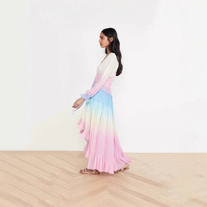 Damen Maxikleid mit Volant-Details und elastischem Oberteil Drune