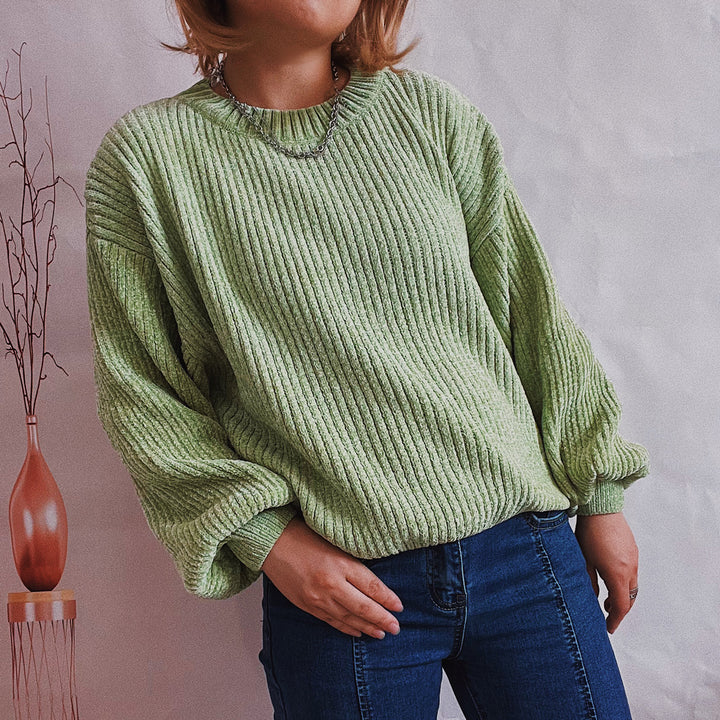 Damen Grobstrickpullover mit romantischem Rippenmuster und weiten Ärmeln Drune