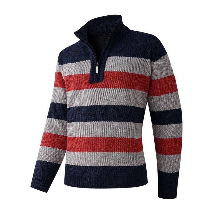Herren modischer Stehkragen Pullover mit dekorativen Streifen Drune