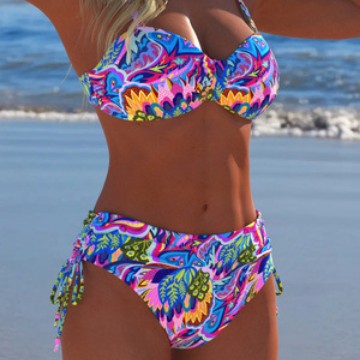 Damen Balconette Bikini mit floralem Design und verstellbaren Trägern Drune
